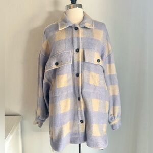 Princess Polly Kaylee Shacket in Purple & Cream Brushed Plaid, Size S/M